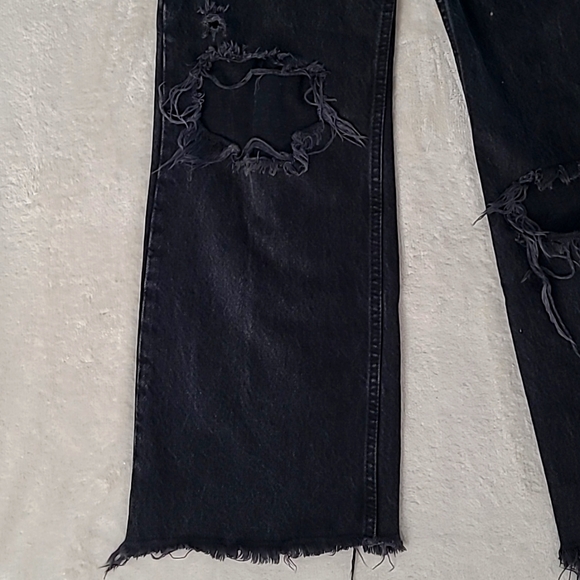 Zara Womens Jeans Size 4 Black Distressed Ripped Straight Leg Raw Hem Grunge Y2K - Picture 4 of 15